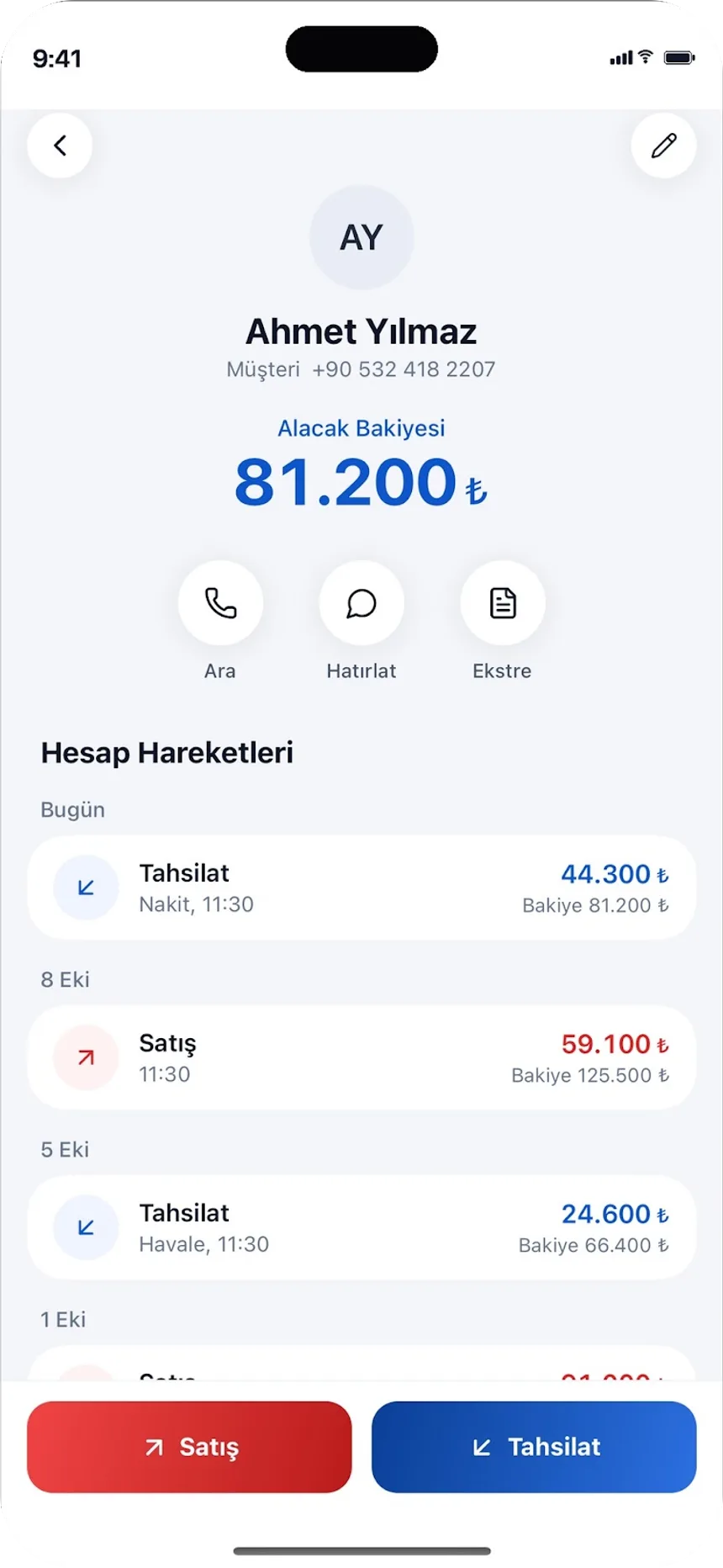 Cari ekstre: bir cariye ait tüm hareket tarih sırasıyla